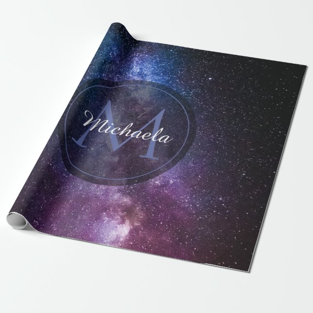 Papier Cadeau Monogramme personnalisable à voie lactée (Déroulé)