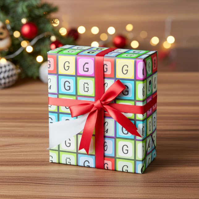 Papier Cadeau Monogramme personnalisé, Anniversaire de enfant co (Créateur téléchargé)