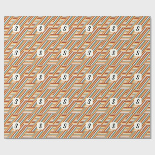 Papier Cadeau Monogramme personnalisé Moderne les années 70 géom