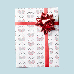 Papier Cadeau Monogramme personnalisé Motif de raquette Badminto