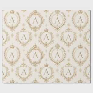 Papier Cadeau Monogramme personnalisé Or Baroque Royal Luxe