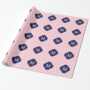 Papier Cadeau Monogramme rose et bleu de motif de zigzags