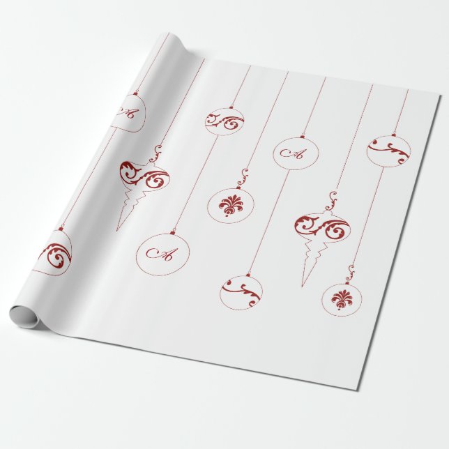 Papier Cadeau Monogramme rouge Bauble pendaison ornements Noël (Déroulé)
