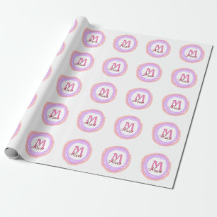 Papier Cadeau Monogramme simple couleur paillettes scintillement