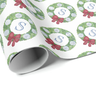 Papier Cadeau Monogramme sur mesure Courbe verte de Noël initia