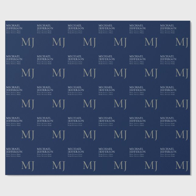 Papier Cadeau Monogramme uni bleu foncé tendance affaires (Plat)