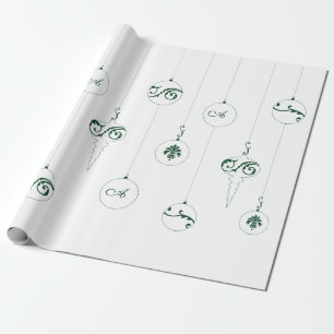 Papier Cadeau Monogramme vert Bauble pendaison ornements Noël
