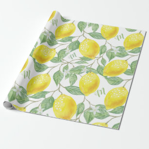 Papier Cadeau Monogramme Vintage Fruits de citron Feuilles et fl