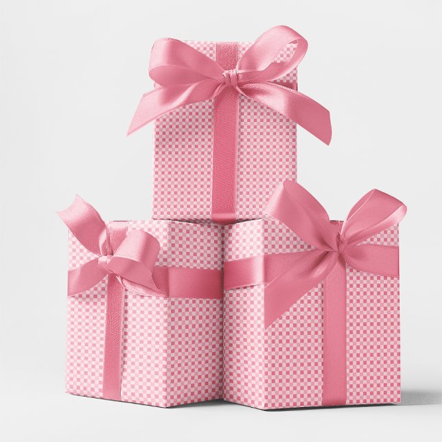 Papier Cadeau Monotone rose petit En vichy chèque (Monotone Pink Small Gingham Check Wrapping Paper)