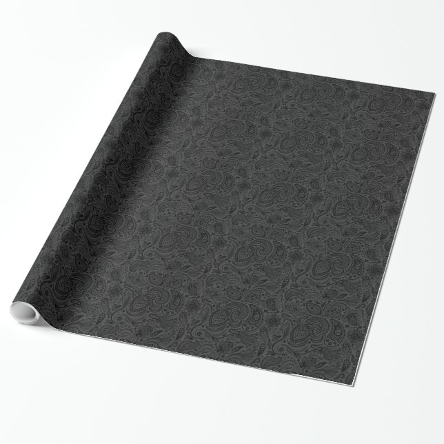 Papier Cadeau Monotones gris noir et foncé Fleur Paisley (Déroulé)