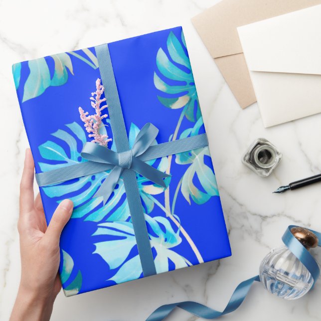 Papier Cadeau Monstera Brise Bleu Cobalt (Cadeaux)