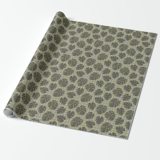 Papier Cadeau Monstera Feuilles : Jaune-Gris moderne Abstrait