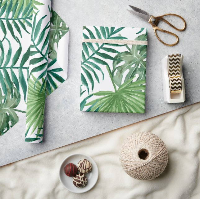 Papier Cadeau Monstera Tropical et Feuilles de Palmier (Artisanat)
