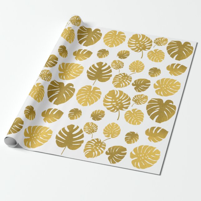 Papier Cadeau Monstère d'or moderne Feuille Tropical Motif (Déroulé)
