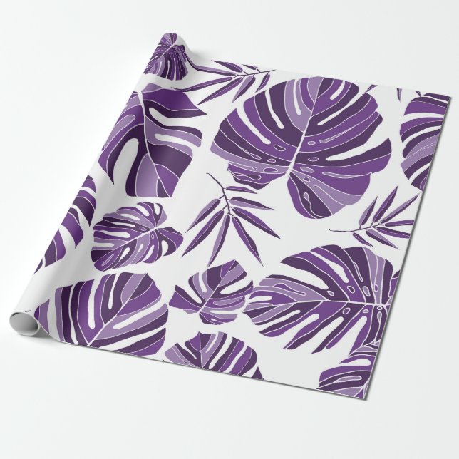 Papier Cadeau Monstère violet tropicale feuilles sans couture mo (Déroulé)