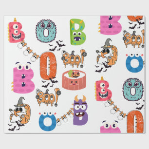 Papier Cadeau Monstre coloré "BOO" Halloween dessin de dessin