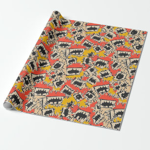 Papier Cadeau Monstre de bande dessinée aux dents pointues et br