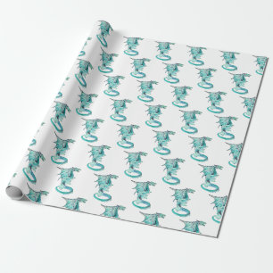 Papier Cadeau Monstre de mer fantastique dragon fond bleu