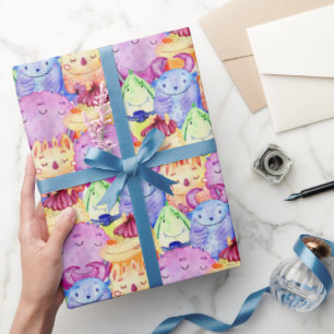 Papier Cadeau Monstres d'aquarelle mignonne