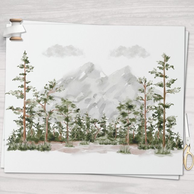 Papier Cadeau Montagne et forêt à l'aquarelle (In situ)