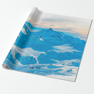 Papier Cadeau Montagnes avec des pics de neige et le coucher de
