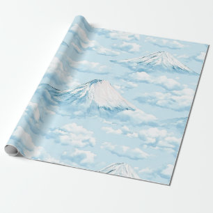 Papier Cadeau Montagnes enneigées de rêve - Bleu blanc doux