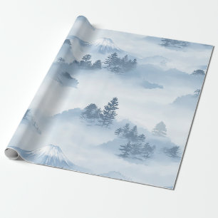 Papier Cadeau Montagnes minimalistes enneigées bleu blanc