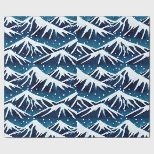 Papier Cadeau Montagnes Retro Snowy Blue