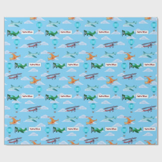Papier Cadeau Montgolfière Hélicoptère Parade d'avions