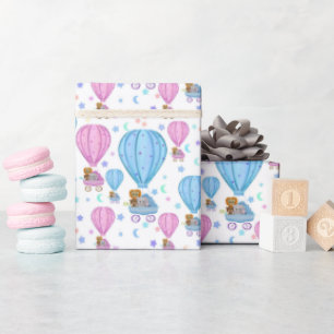 Papier Cadeau Montgolfière rose et bleue Animaux mignons