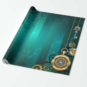 Papier Cadeau Montre de bijouterie Steampunk sur un fond vert