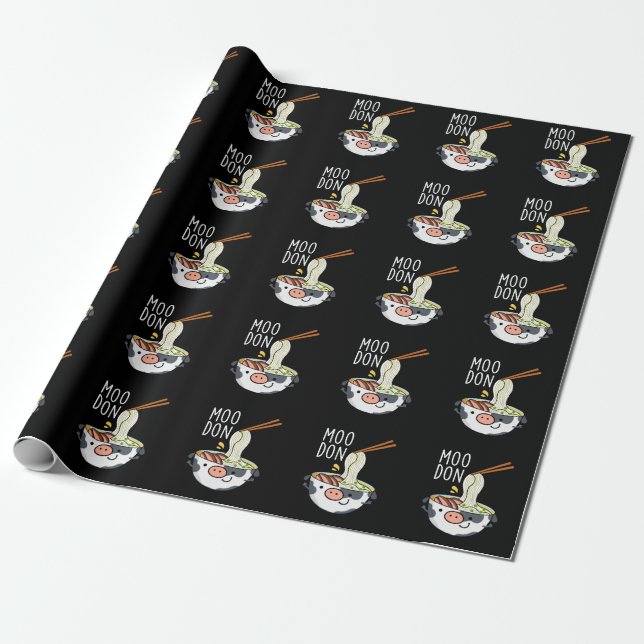 Papier Cadeau Moo-don Funny Udon Pun Fond sombre (Déroulé)