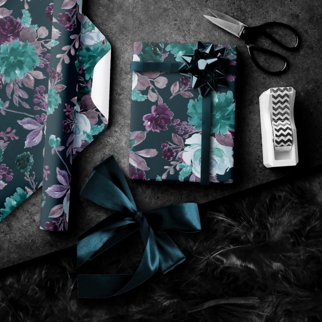 Papier Cadeau Moody Boho | Turquoise profond et Motif pourpre d' (Créateur téléchargé)