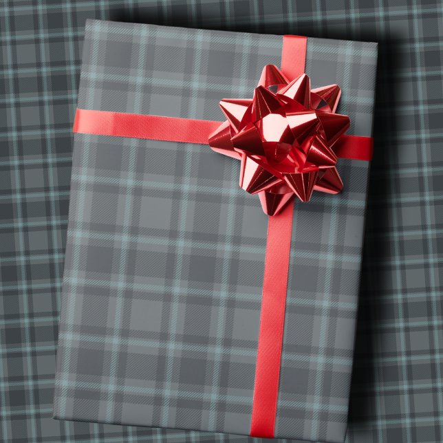 Papier Cadeau Moody Dark Charcoal Grey and Teal Tartan Plaid (Créateur téléchargé)