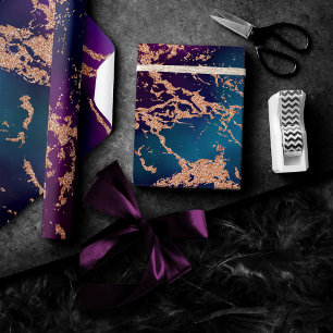 Papier Cadeau Moody Luxe Marble Profond violet et Turquoise or