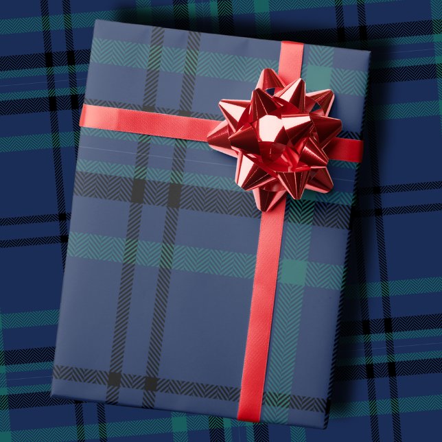 Papier Cadeau Moody Navy and Teal Dark Tartan Christmas (Créateur téléchargé)