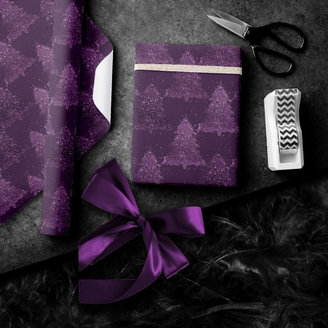 Papier Cadeau Moody Tree Motif | Noel profond pourpre de prune (Créateur téléchargé)