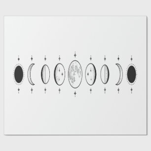 Papier Cadeau Moon Phases Celestial Line Art Wrapping Paper