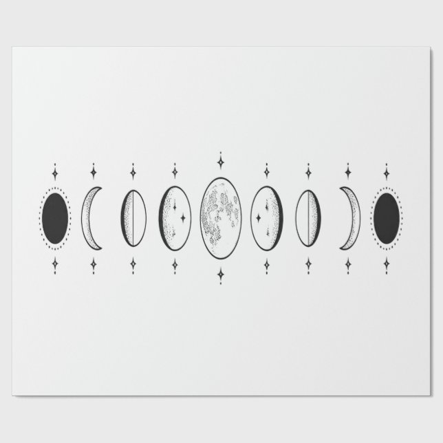 Papier Cadeau Moon Phases Celestial Line Art Wrapping Paper (Plat)