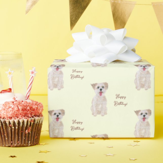 Papier Cadeau Morkie personnalisable (Fête d'anniversaire)
