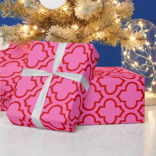Papier Cadeau Moroccan Quatrefoil #6 Couleurs DIY Rose Chaud Rou