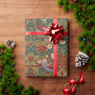 Papier Cadeau Morris Strawberry Thief Vert sarcelle Rouge Art fl