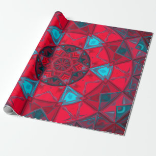 Papier Cadeau Mosaic Kaleidoscope Fleur Rouge et Bleu