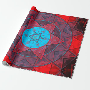 Papier Cadeau Mosaic Kaleidoscope Fleur Rouge et Bleu