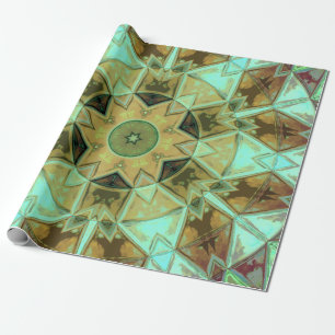 Papier Cadeau Mosaic Kaleidoscope Fleur Vert et Brown