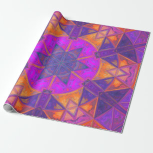 Papier Cadeau Mosaic Kaleidoscope Fleur violet rose et jaune