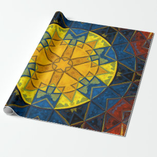Papier Cadeau Mosaic Mandala Fleur Jaune Bleu et Rouge