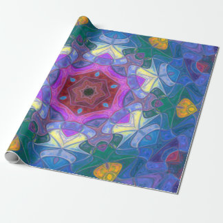 Papier Cadeau Mosaic Mandala Flower rose bleu et jaune