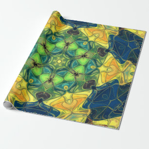Papier Cadeau Mosaic Mandala Flower vert jaune et bleu