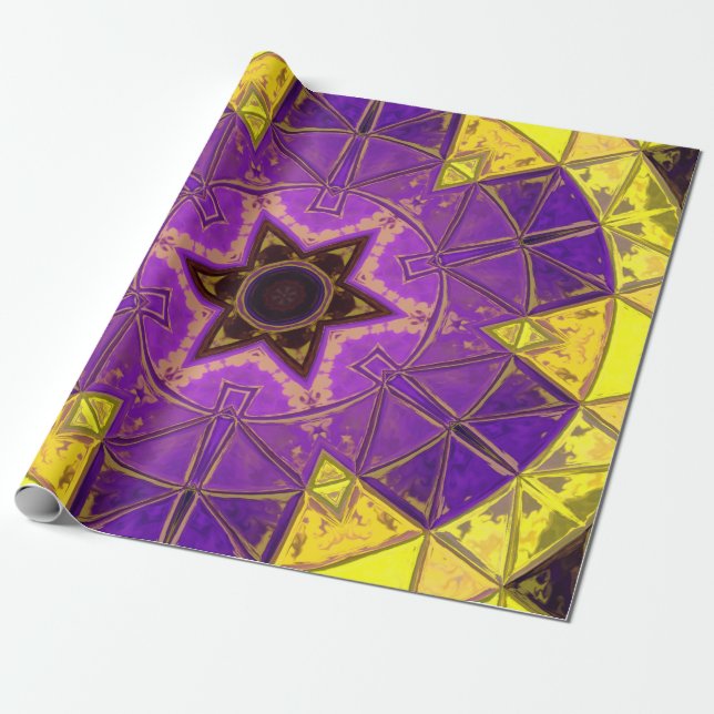 Papier Cadeau Mosaic Mandala violet et jaune (Déroulé)